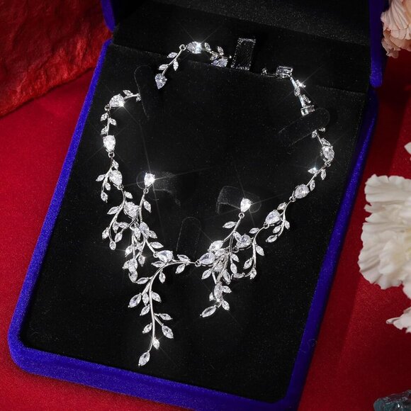 🆕Women Silver Necklaces Dangle Earrings Teardrop Pendant Crystal Jewelry Set - Picture 4 of 8